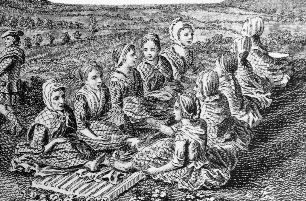 Scottish women waulking and singing c. 1770