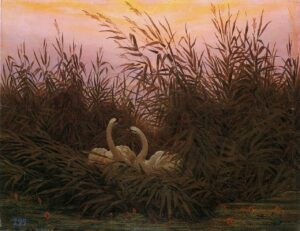 Caspar David Friedrich, Swans in the reeds at dawn, c. 1832