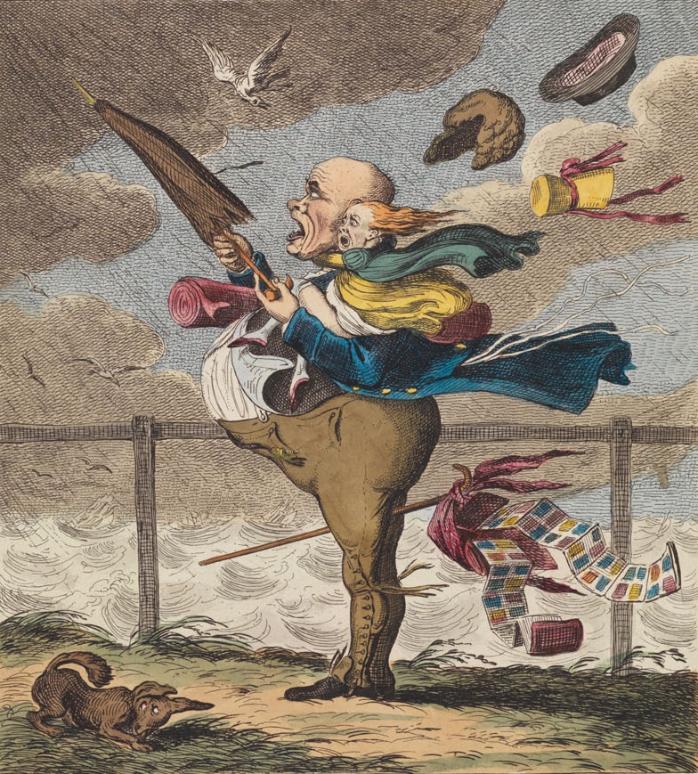 Cruikshank, High wind Scarborough 1819