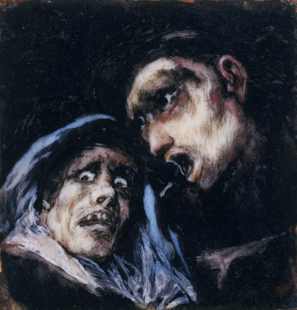 Goya, Monk talking to an old woman, 1824-5