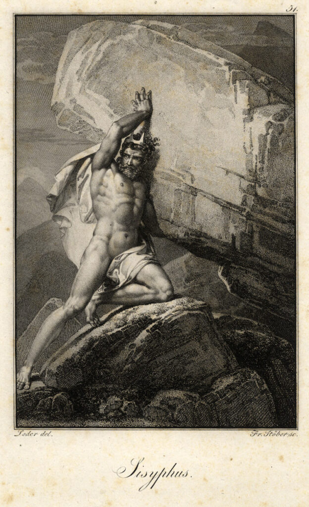 Friedrich John engraving after Matthäus Loder, Sisyphus