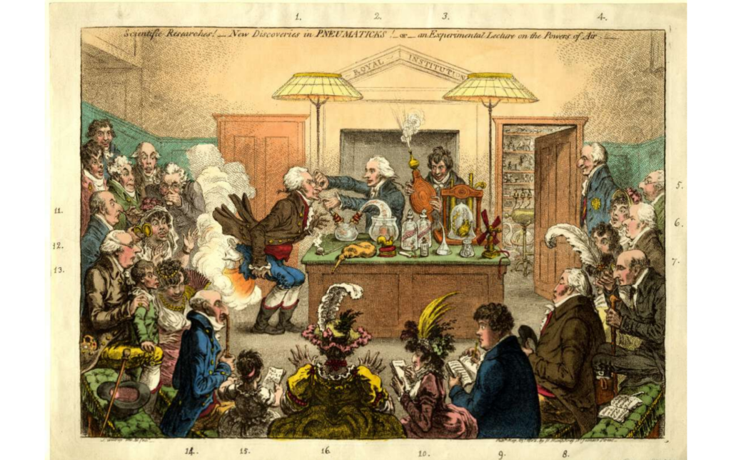 Gillray, Scientific researches - New discoveries in PNEUMATICKS! - or - an Experimental lecture on the powers of air. 1802