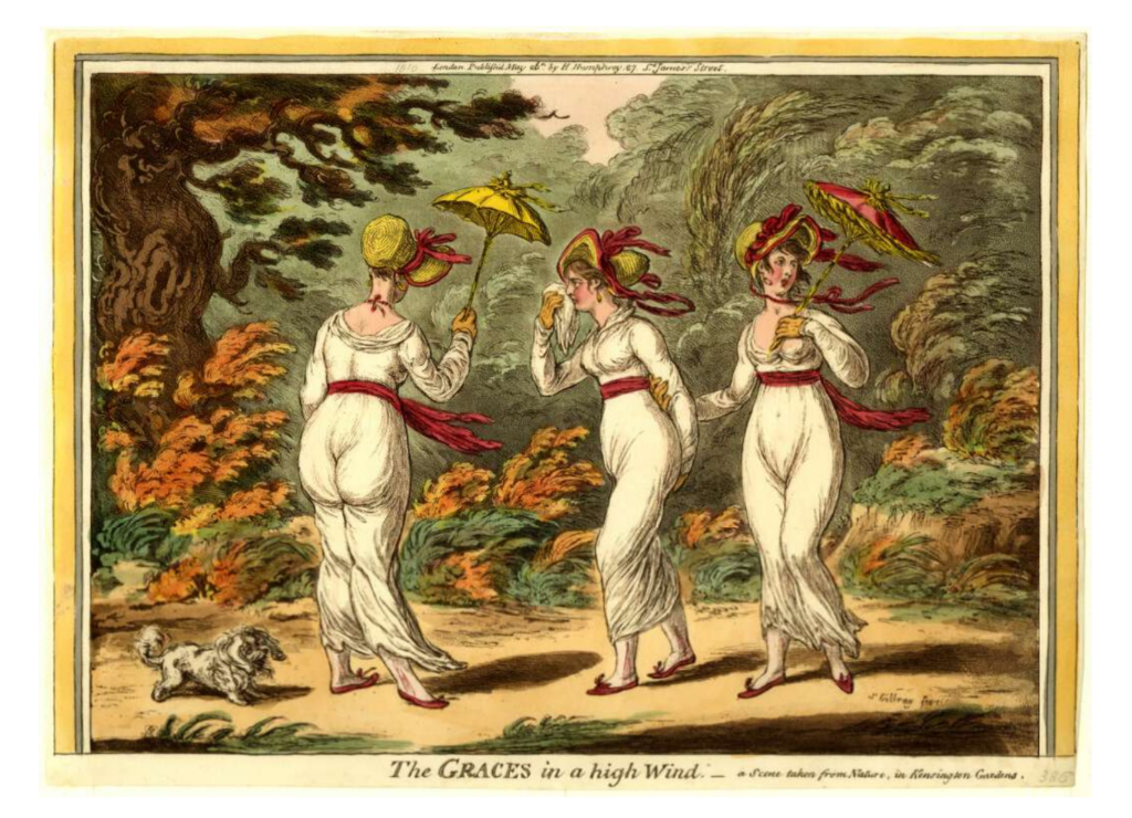 Gillray, The Graces in a high wind, 1810