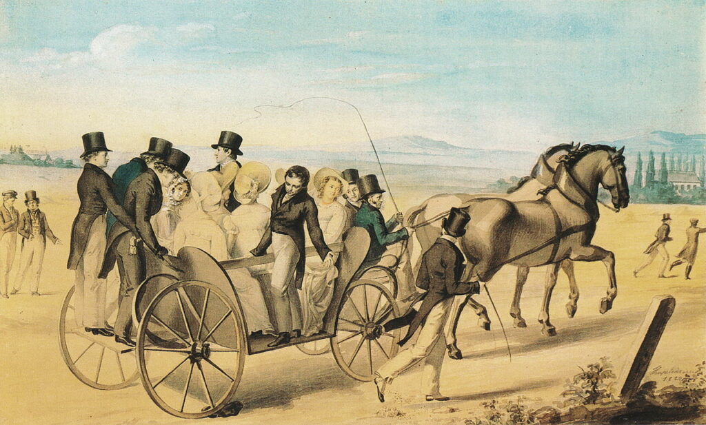 Kupelwieser, Schubert and his friends on an excursion to the countryside, 1820