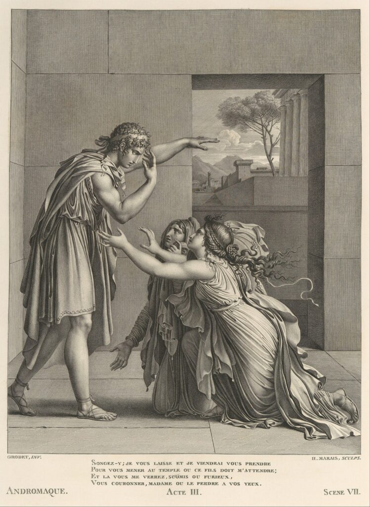 Andromache at the feet of Pyrrhus, engraved by Henri Marais