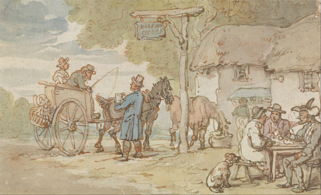 Rowlandson, Doctor Syntax outside the Halfway House, 1821