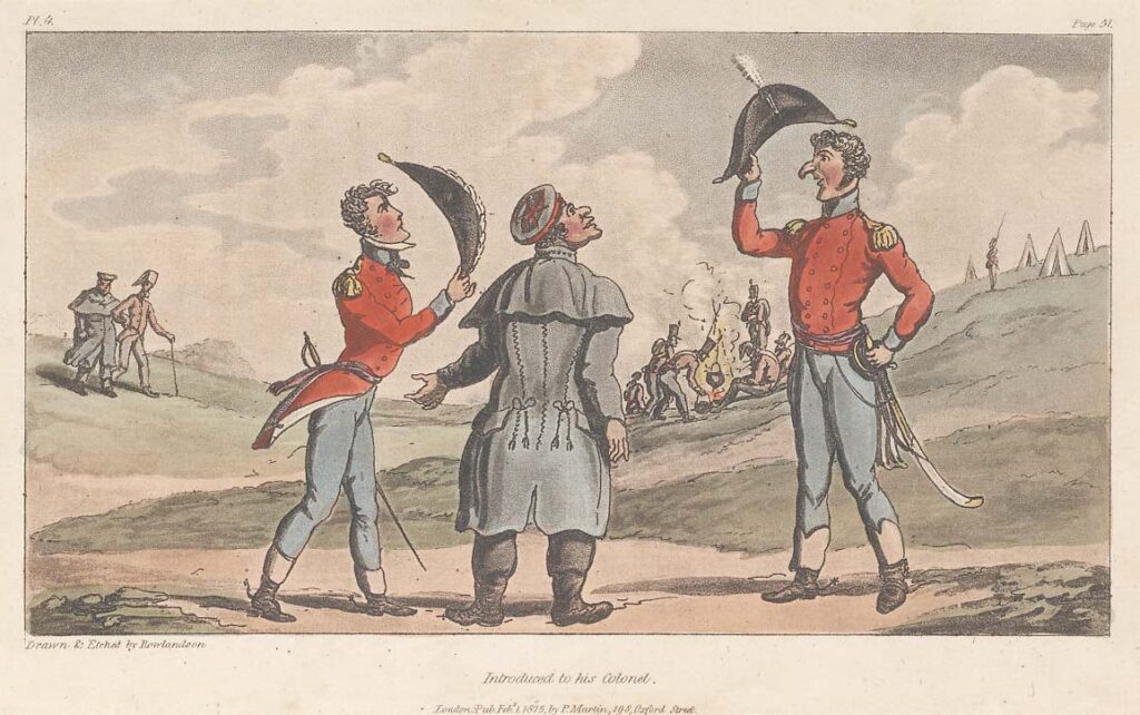 Rowlandson, Johny Newcombe, Introduced to his Colonel, 1815