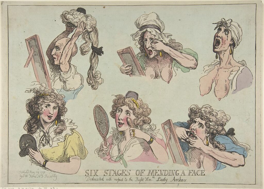 Rowlandson, Six Stages of Mending a Face, 1792