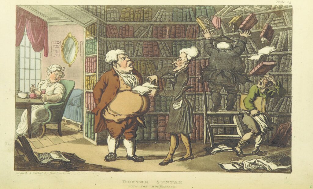 Rowlandson, Dr Syntax and the bookseller, 1813