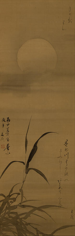 Tani Buncho, Reeds with moon, 1816