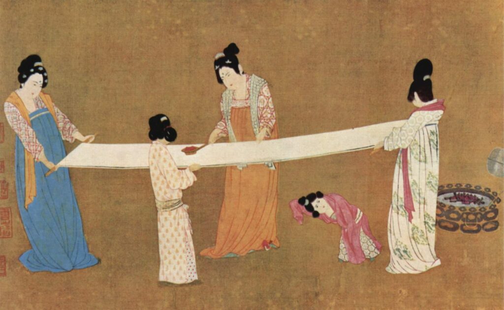 Court Ladies Preparing Newly Woven Silk, Emperor Huizong of Song, 1100-1133