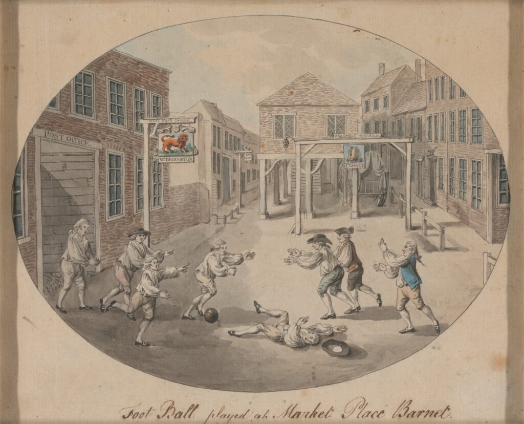 Foot Ball played at Market Place, Barnet by Robert Dighton, c.1784. Yale Center for British Art, Paul Mellon Collection